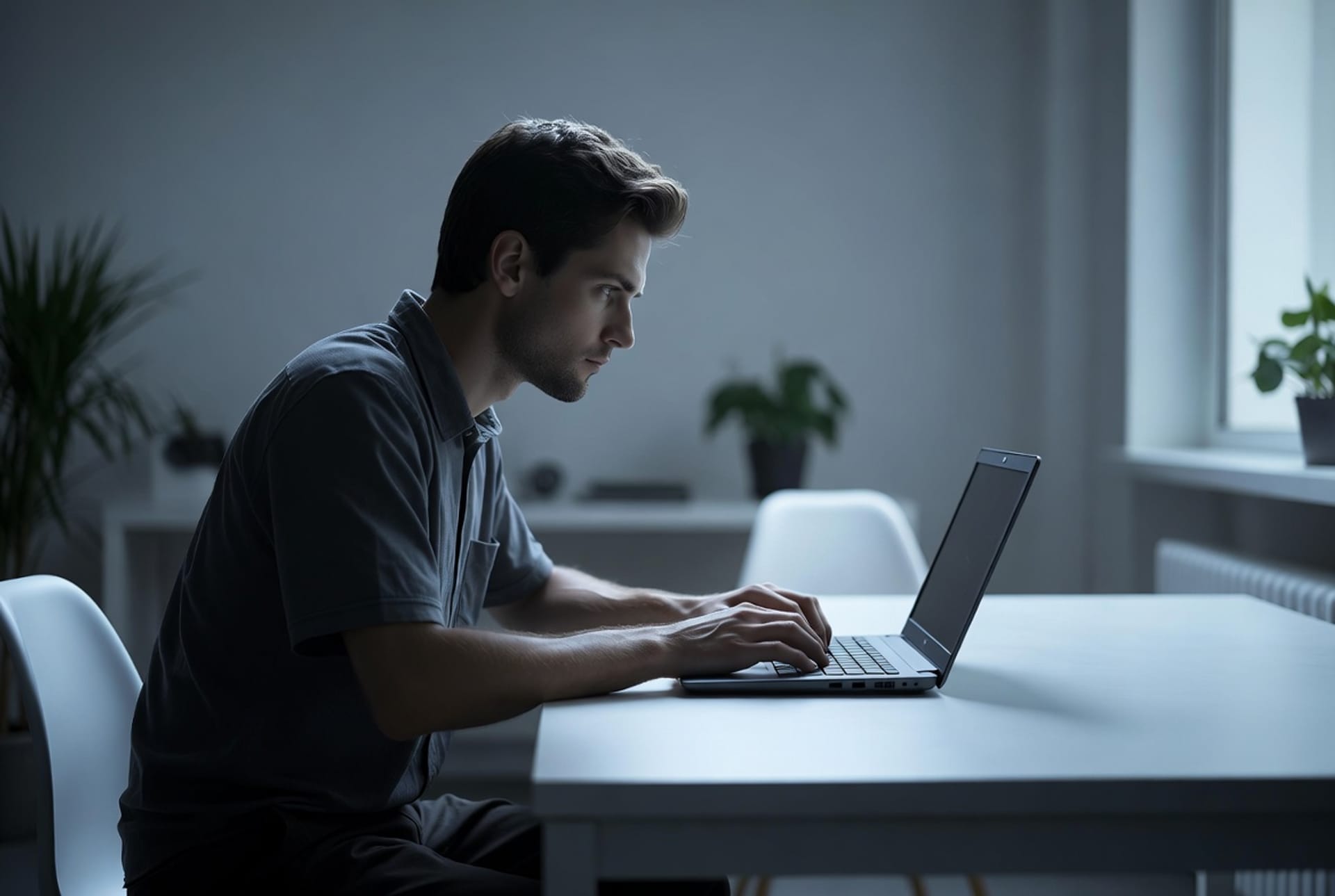 A person building alone at a laptop