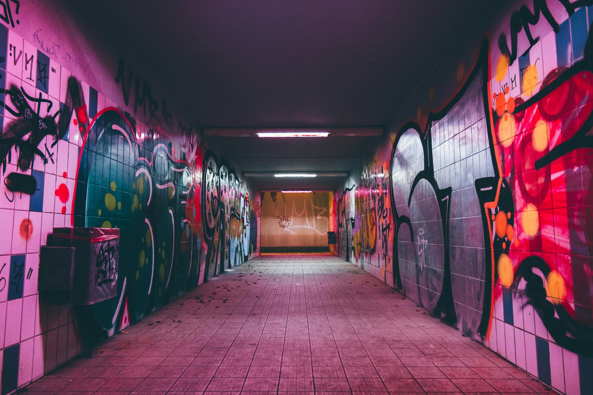A graffiti-covered underpass